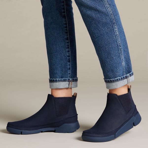 Clarks Womens Tri Poppy Ankle Boots Navy | UK-2348759
